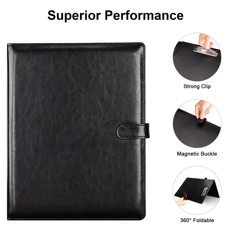 A4 Pu Leather File Folder without Pen, 1 Count Magnetic Buckle Design Foldable Clipboard Writing File Folder with Pocket, Portable Stationery Supplies for Home and Office, Student Stationery 3