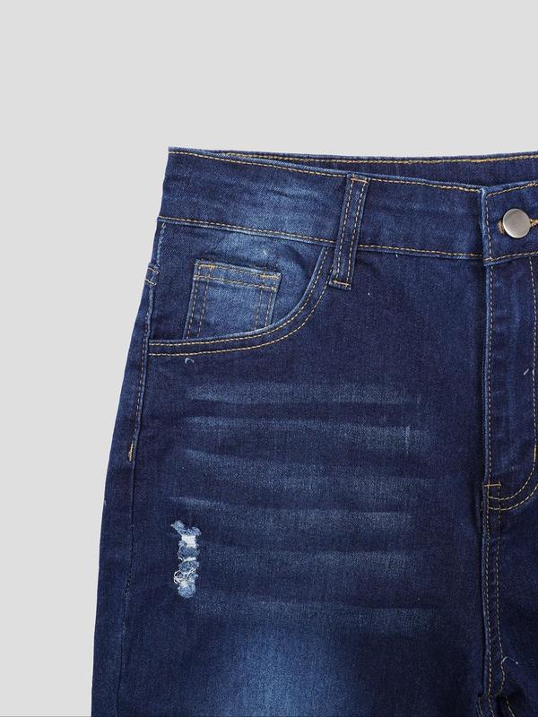 Women's Plain Ripped Pocket Jeans, Fashion Casual Denim Pants for Daily Outdoor Wear, Ladies Bottoms for Summer 6