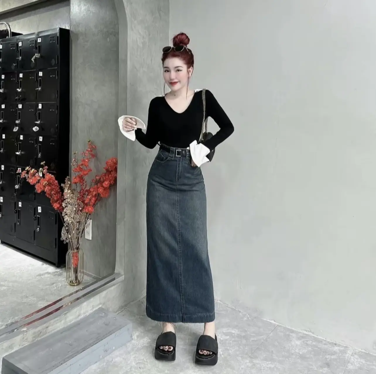 [3 Màu] Chân Váy Jeans Dáng Dài 90cm Tháo Gấu Tua Rua Xẻ Sau Dáng Chữ A 3 Màu (ảnh thật shop chụp)V48 - NgocDiepVuSTORE