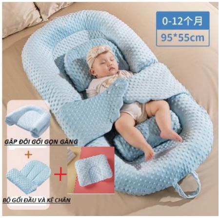 Nôi, nệm cho bé sơ sinh, đệm ngủ cho bé sơ sinh chất liệu nhung 3D hạt đậu êm ái cao cấp từ 0 đến 30 tháng