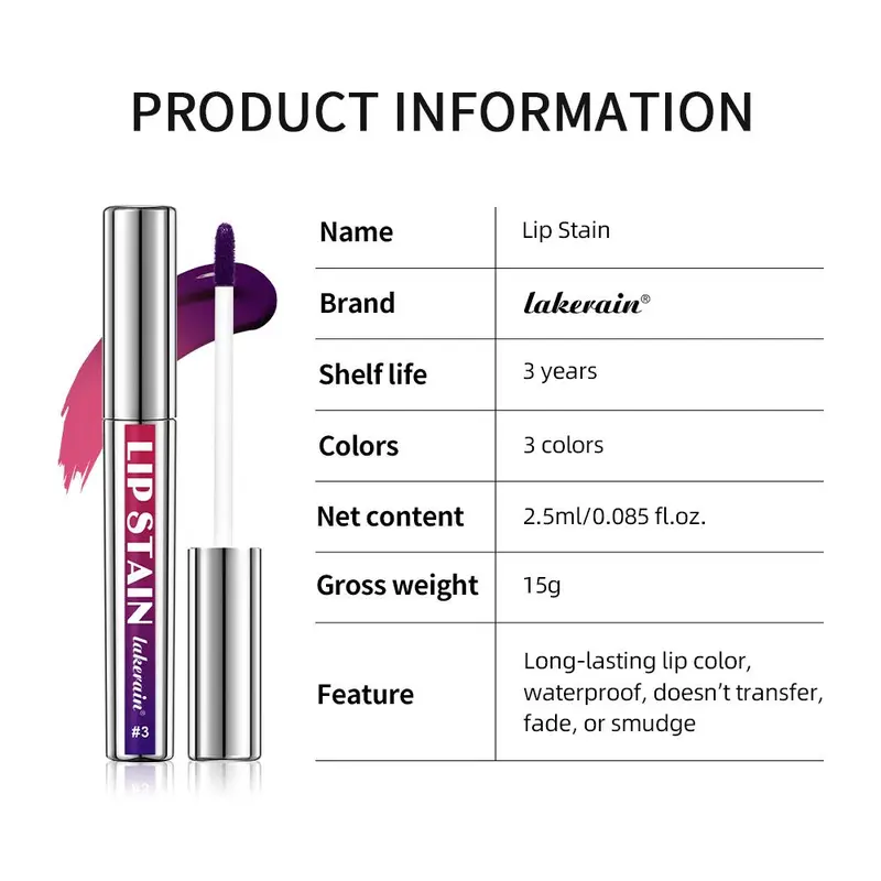 Long-lasting Lip Stain, 3 Counts/set Waterproof Peel-off Lip Gloss, Smooth and Hydrating for Easy Application, Suitable for All Skin Tones, Makeup 2
