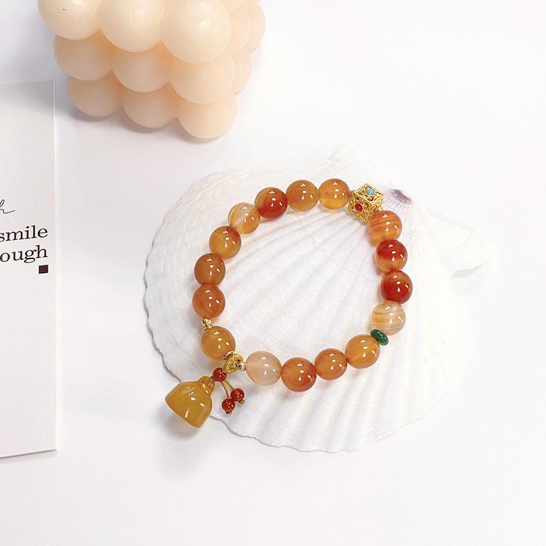 Product Introduction of New Vintage Ethnic Style Yellow Agate Lotus Bracelet ~ Hanfu Accessories Fresh Style Bracelet for Best Friends 14