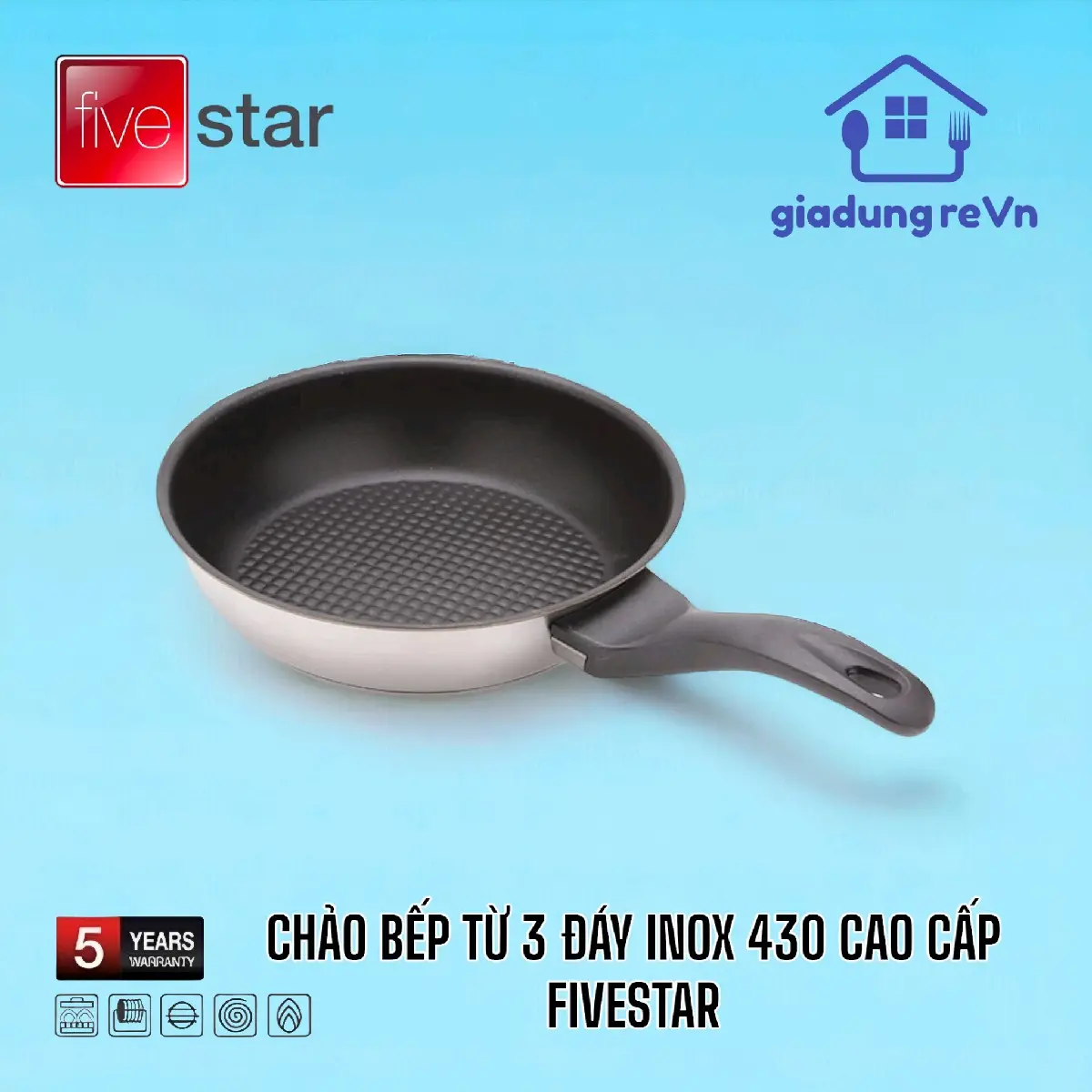 Chảo Chống Dính Inox 3 Đáy FiveStar Full Size