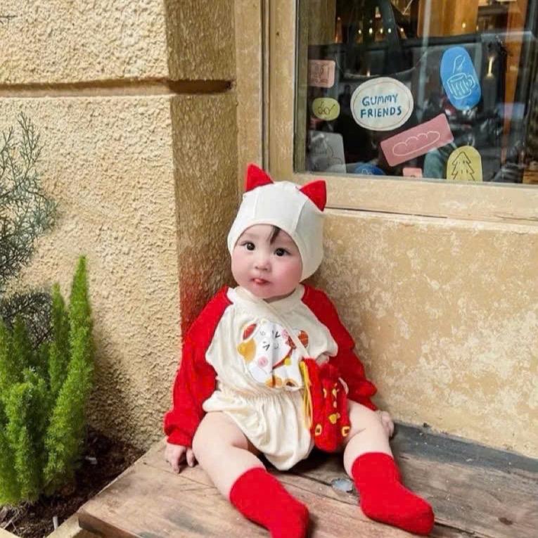 SET BODYSUIT MÈO THẦN TÀI CHO BÉ TẶNG KÈM MŨ VÀ TÚI CỰC YÊU, ÁO TẾT CHO BÉ 1