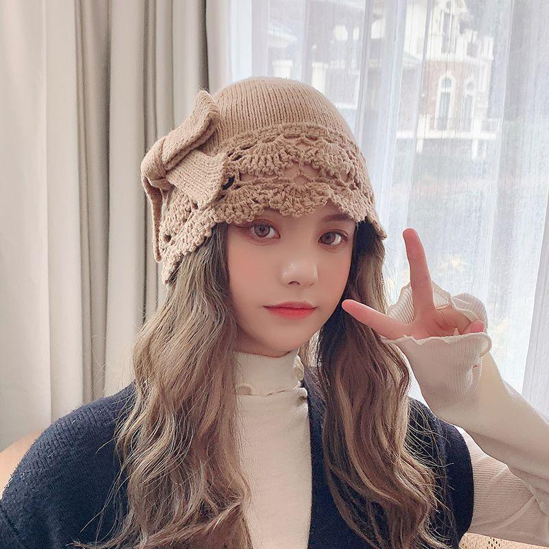 Mũ Phong Cách Hàn Quốc, Dành Cho Nữ, Có Nơ, Dễ Thương Và Dễ Phối Đồ Thích Hợp Cho Mùa Thu Và Mùa Đông, Mũ Nồi Bít Mũi, Thủ Công, Mũ Len Dệt Kim Móc Nữ, Thích Hợp Cho Mùa Xuân Và Mùa Thu 1