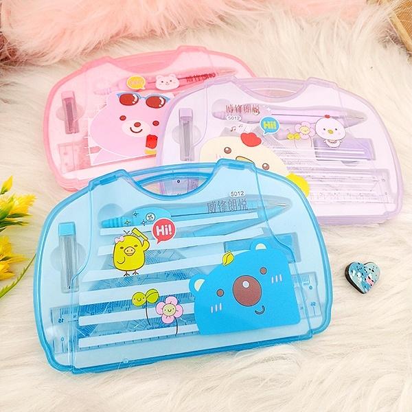 Bộ Thước Kẻ Compa Eke 7 Món 5012 Chuyên Dụng Cụ Học Tập Cho Học Sinh Kèm Bút Chì, Tẩy Chì, Ruột Chì - Hình Dễ Thương 0