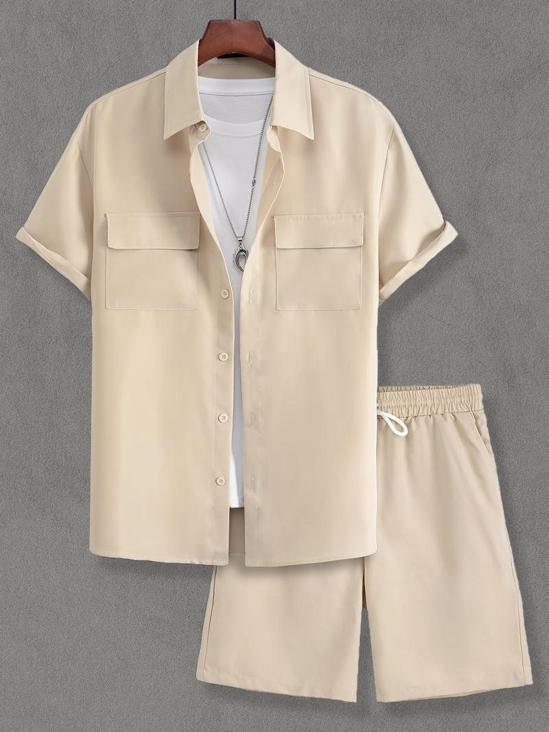 Product Introduction of Two-Piece Set Men's Solid Short Sleeve Top & Shorts, Casual Comfy Round Neck Shirt & Shorts for Summer, Men's Clothes for Daily Wear 1