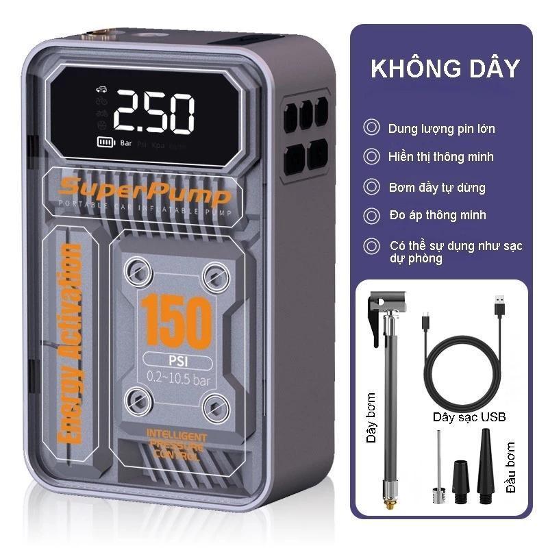 Máy bơm lốp xe máy bơm hơi điện tử không dây có ba chức năng bơm hơi sạc dự phòng và đèn pin đồ dùng ô tô-Bảo hành 12 tháng