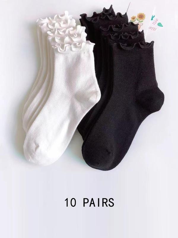Women's Solid Lettuce Trim Crew Socks, Casual Comfy Breathable Mid-calf Socks for Daily Wear, Multipack Knit Socks for All Seasons 0