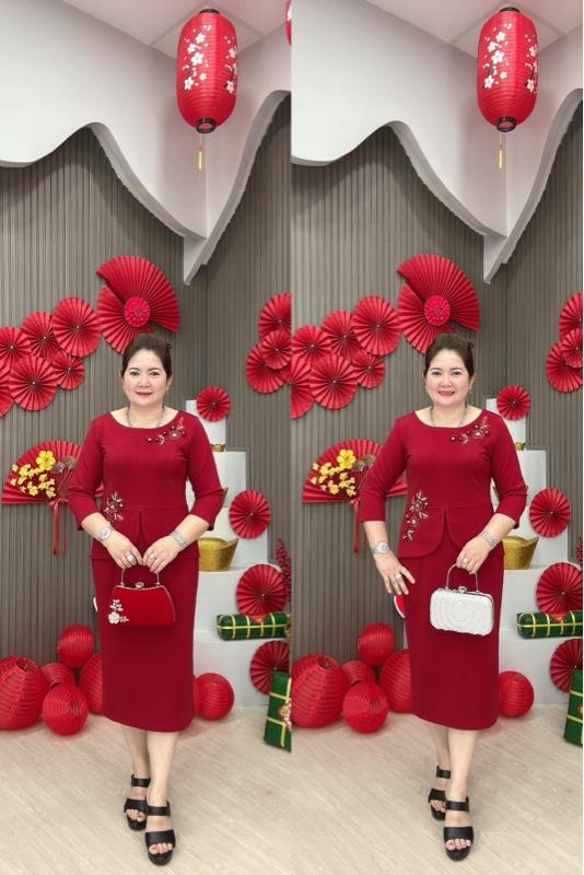 Product Introduction of Đầm body hongkong trung niên thiết kế hàng cao cấp đơn giản, thanh lịch, trẻ trung phù hợp dự tiệc, làm sui gia Women Nữ Dress Voan Nhung Voi 12