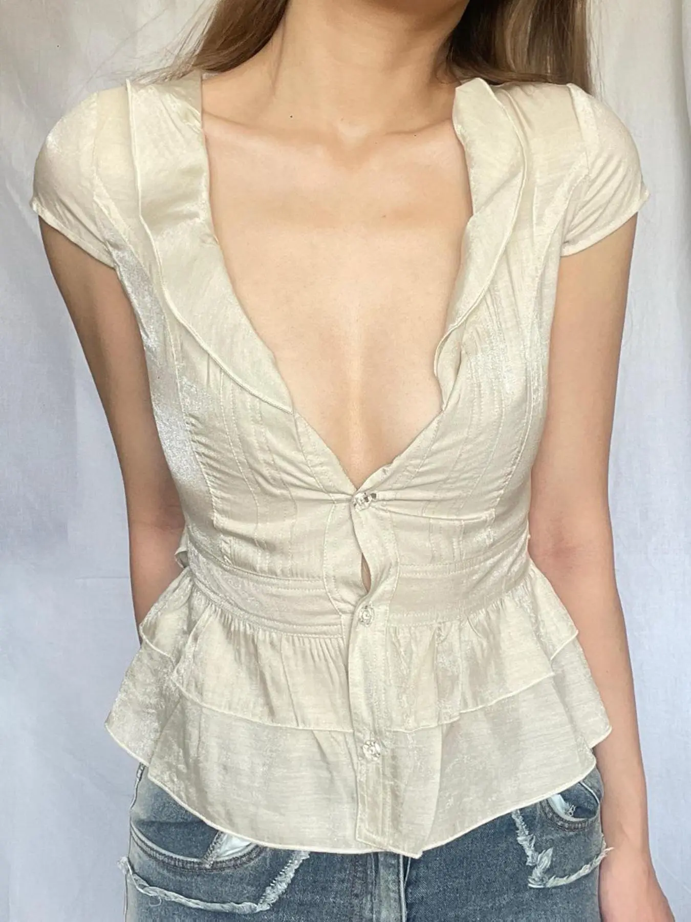 Women's Plain Blouse, Casual Short Sleeve Top for Summer, Women's Clothing for Daily Wear