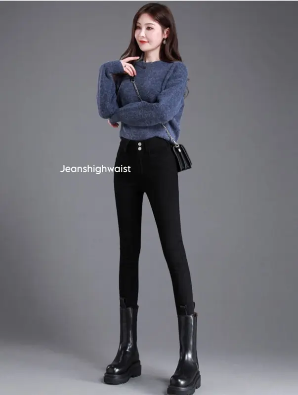 JEANSHIGHWAIST- Hitam jeans pensil silang Celana Panjang Wanita HighWaist Skinny Jeans Wanita Premium melar Nyaman Stretch 2