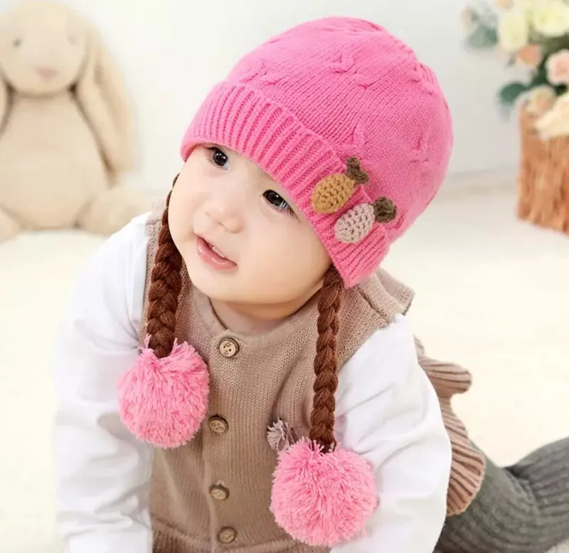 Topi kupluk bayi pompom nanas kepang 3