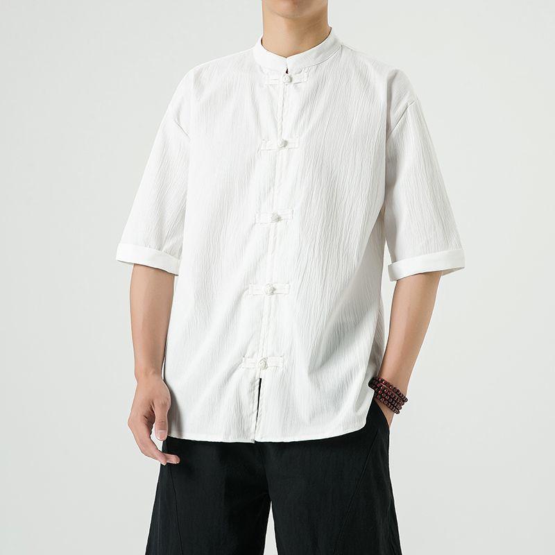 Product Introduction of Men's Shirt, Tang Suit Shirt, Chinese Style, Tai Chi Clothing, Kung Fu Clothing, Linen Thin Stand Collar Buttoned Zhongshan Suit Menswear Top chinese man red shirt chinese fashion outfit Lingerie Beige 15