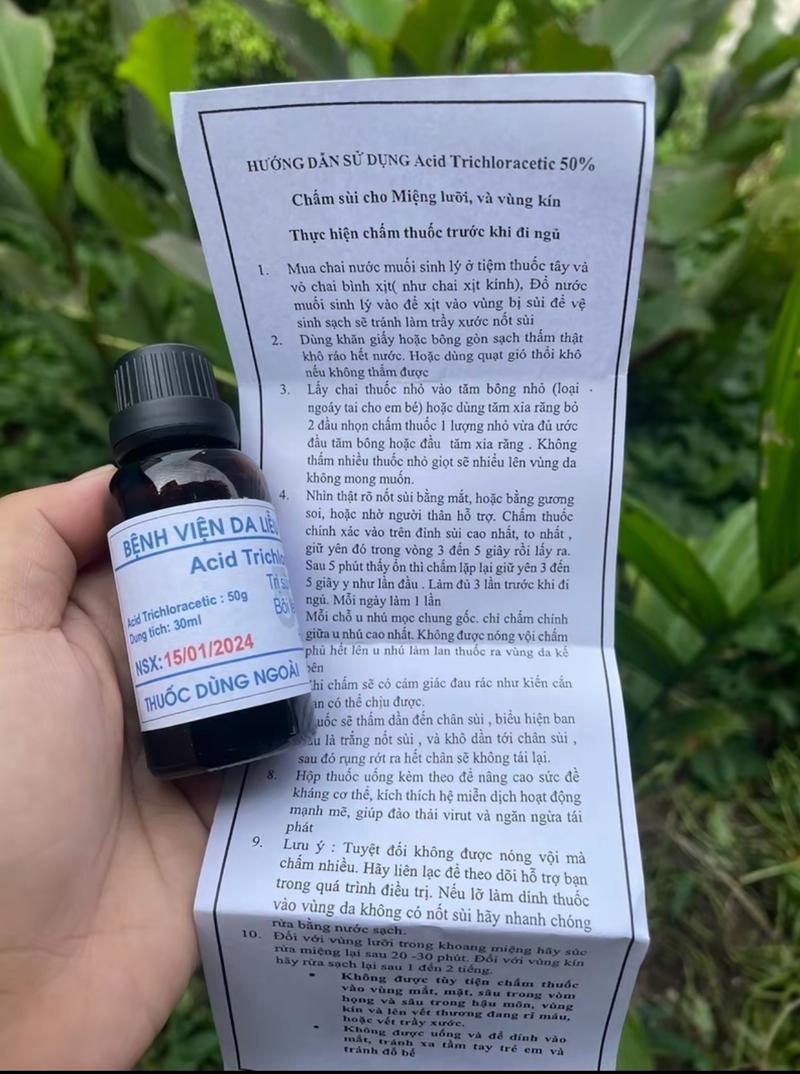 Product Introduction of {Che Tên] Dung dịch ACID TRICHLORACETIC 50%- Hỗ trợ chấm rụn các loại mụn-Gai sinh duc-Sùi mao ga(Tặng kem bôi) 1