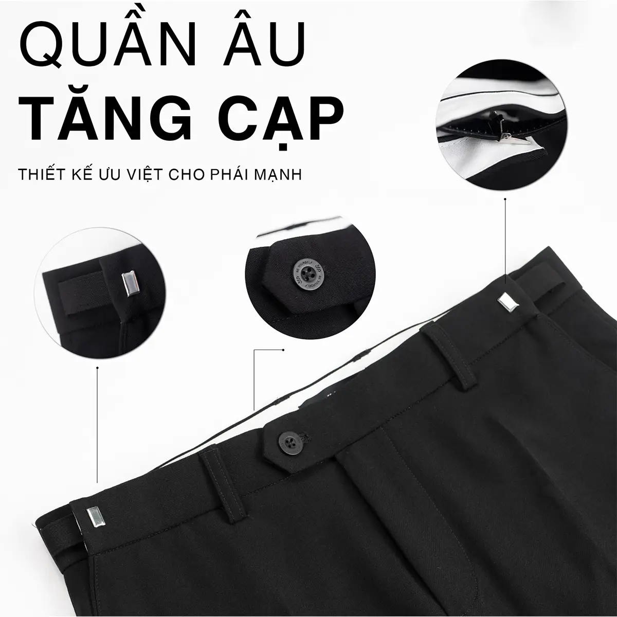 Quần Tây Nam Sidetab Cạp Cao Ống Suông, Quần Âu Nam Smart Pant Hàn Quốc Dáng Baggy Vải Cotton Co Giãn VINTINO Menswear Đen Ong