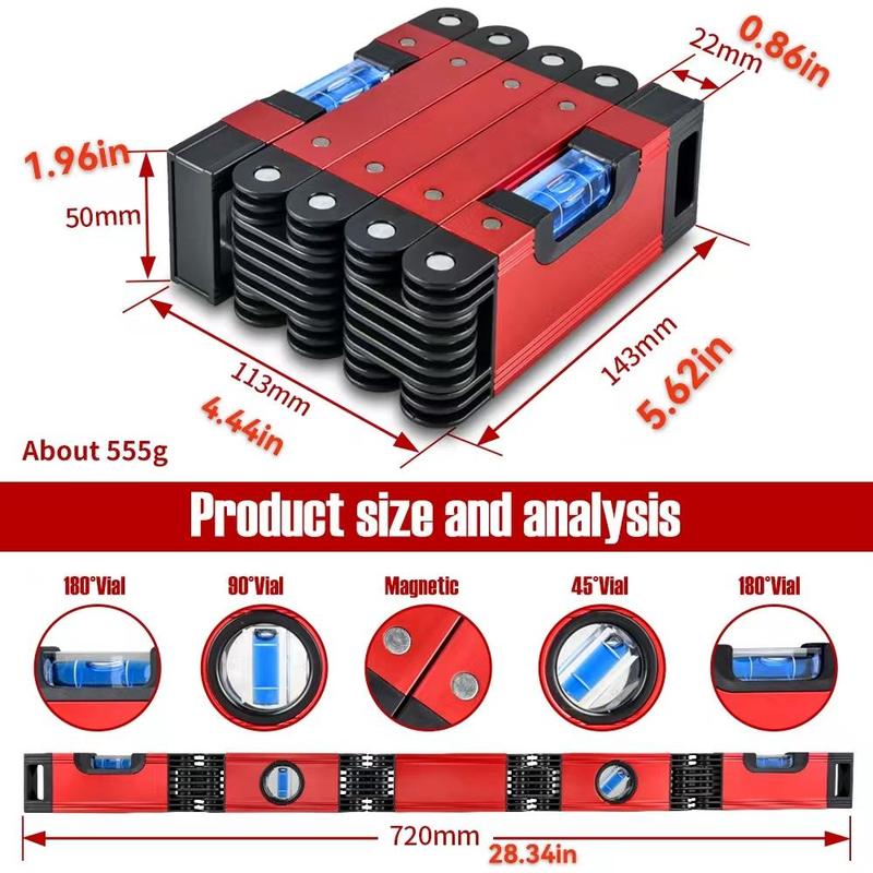 Foldable Level Ruler, 1 Count Professional Hand Measuring Tool, Corner Measuring Woodworking Tool, Precise Leveling Tool, Angle Measuring Ruler 2