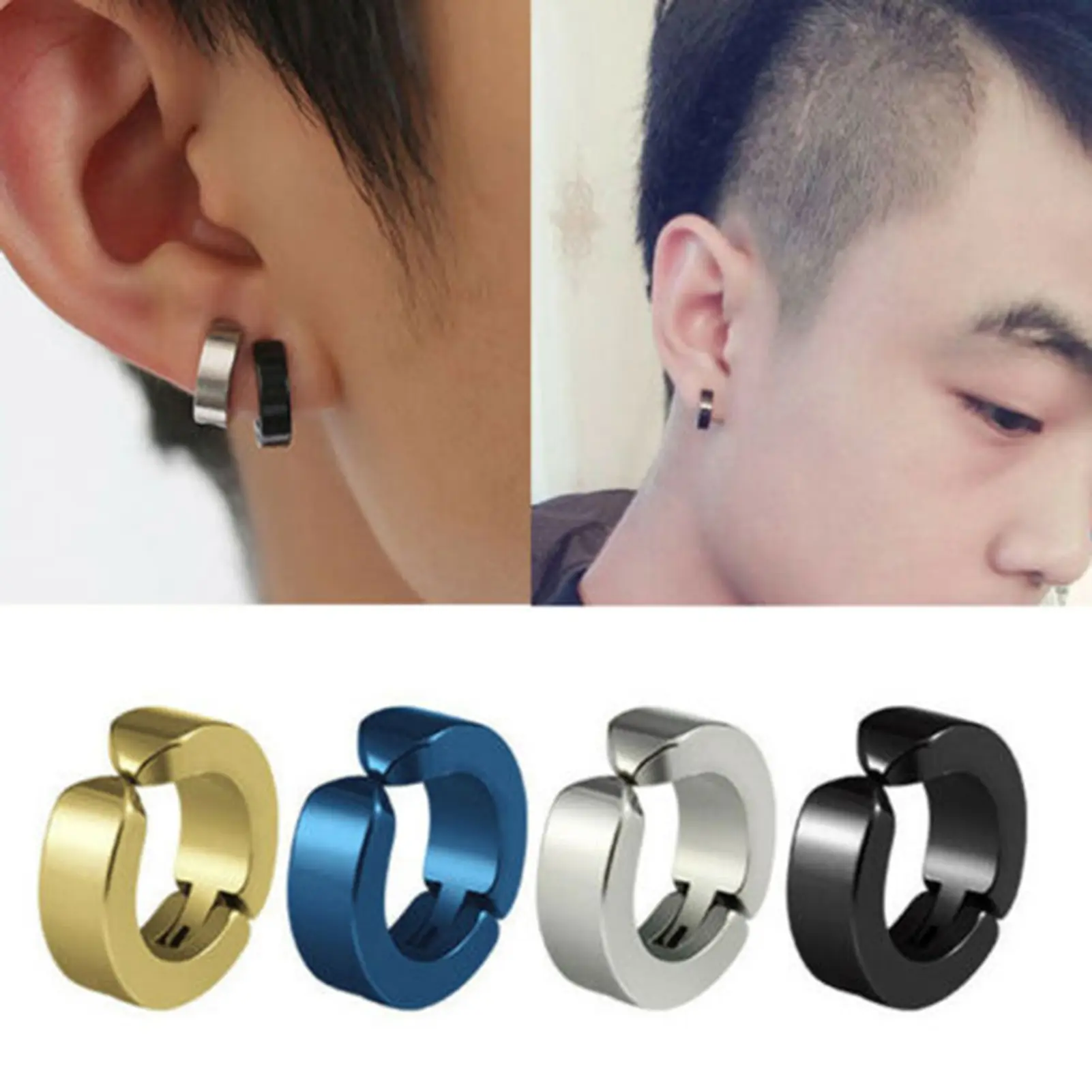 ikmjhye 1Pc Men Titanium Steel Round Non-Pierced Ear Cuff Clip Earring Pendant for Party Club