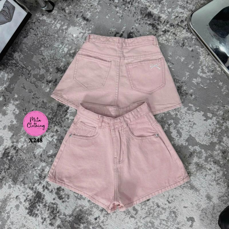 Quần short jeans nữ nhìu màu trơn thiêu nơ trên túi sau Mita Clothing X248 2