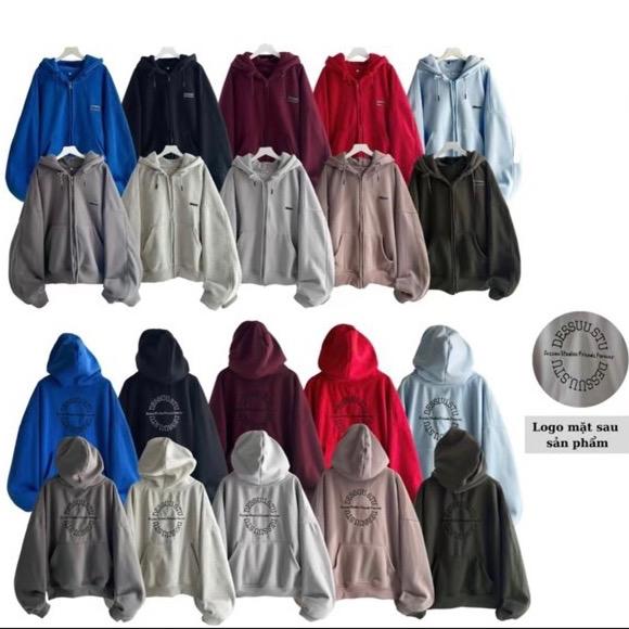 Áo khoác nỉ bông dây kéo dessuu túi ngược nhiều màu có size nam nữ logo thêu trước và sau