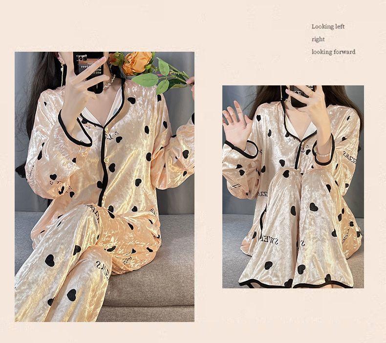 Product Introduction of Bộ Đồ Ngủ Nhung Kim Cương, Cao Cấp, Dành Cho Nữ, Bộ Đồ Mặc Nhà Dài Tay, Phong Cách Pháp Ngọt Ngào Nhung Vàng Mới, Thích Hợp Cho Mùa Xuân, Mùa Thu Và Mùa Đông 20