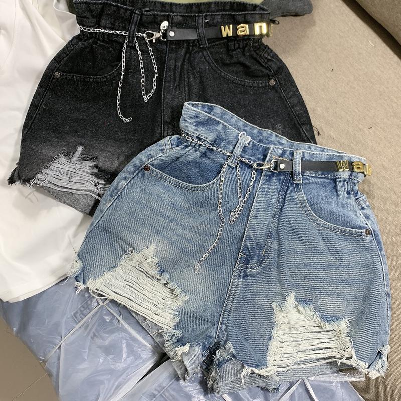Quần đùi short jean nữ Pants lưng cao rách lai có nịt X75