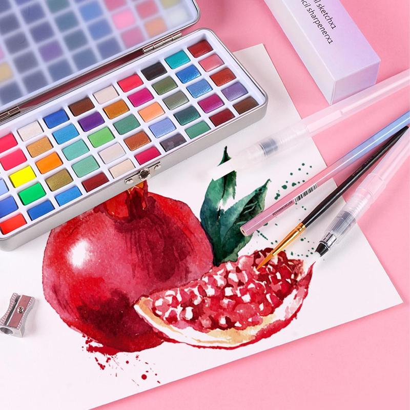 Product Introduction of Watercolor Paint Set, 1 Set 50 Color Metallic Watercolor Paint with Storage Box, Art Supplies for Students, Office Stationery & Supplies 3