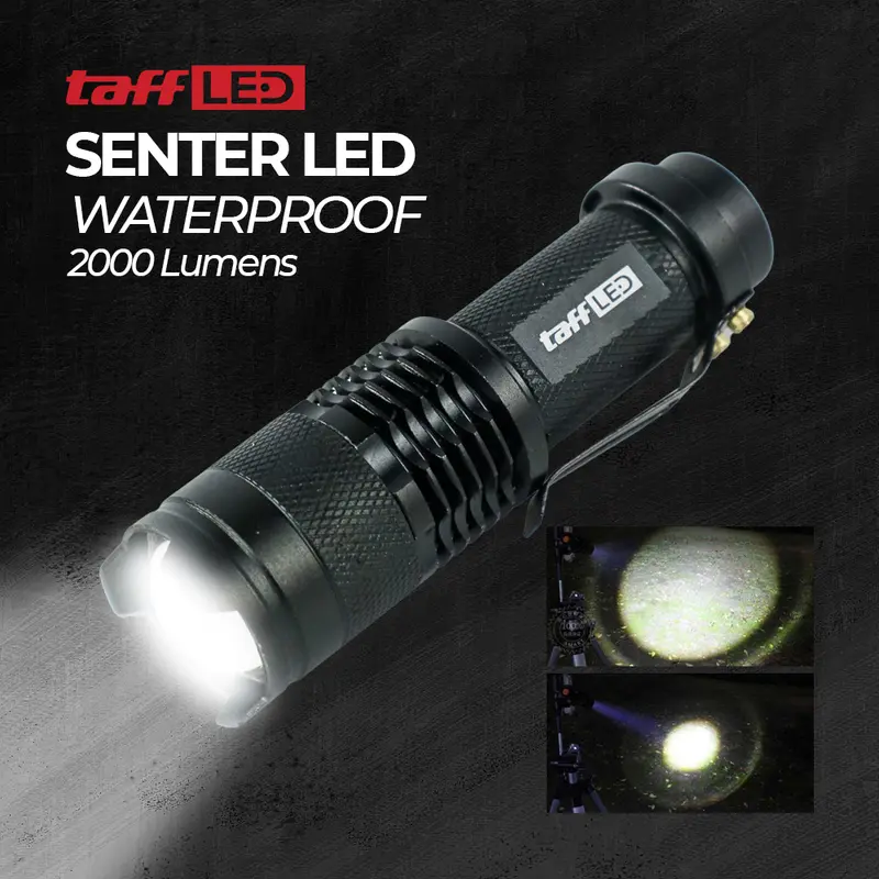 LAMPU SENTER POLICE SWAT LED P1 2000 Lumens Waterproof Pocketman Polisi anti air Sepeda Center LAMPU Sentolop Malam Rechargeable Cree XPE Kotak Flashlight Baterai 7