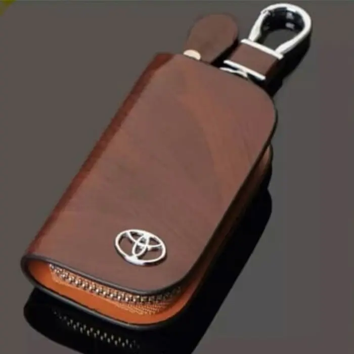 Dompet STNK / Gantungan Kunci Mobil TOYOTA Motif WOOD / Mainan Kunci Mobil dan Motor Kulit Car Coklat Hitam