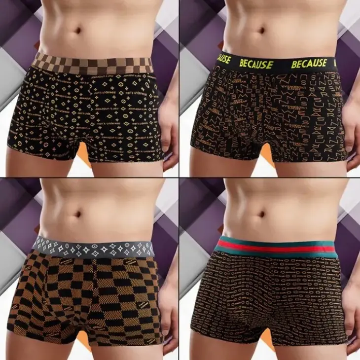 Quần Sịp Nam Cotton Họa Tiết Tinh Tế, Combo 4 Quần Sịp Full Hộp Cao Cấp