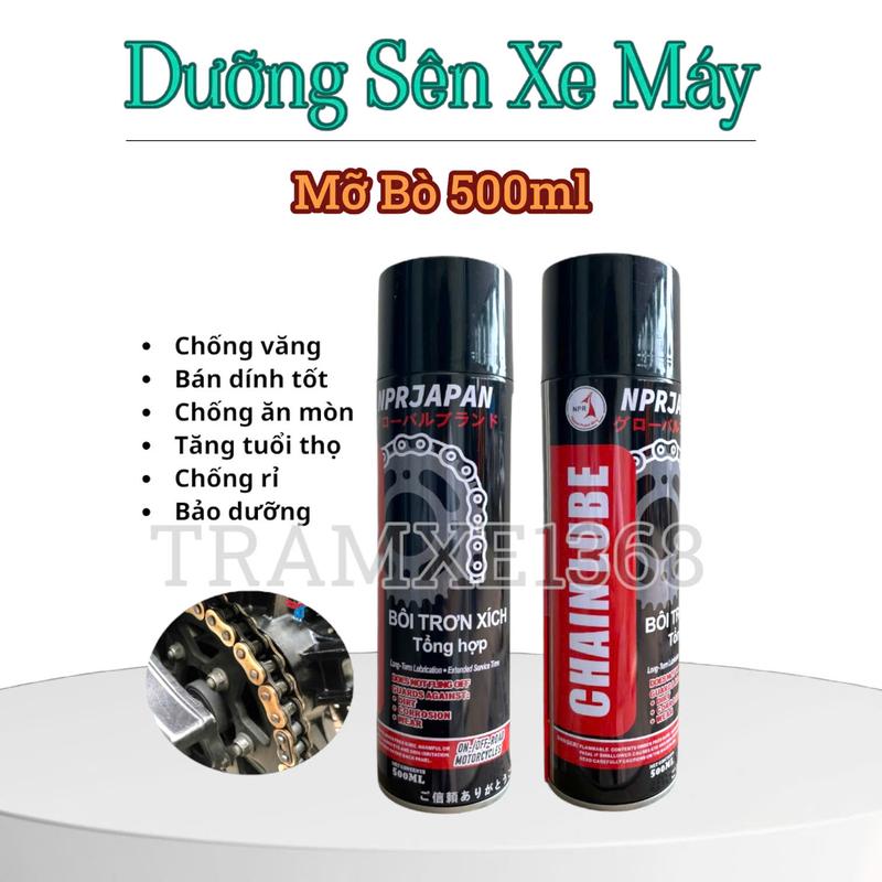 Xịt Dưỡng Sên Mỡ Bò NPR JAPAN Chai 500ml - Bôi Trơn Giảm Ồn Chống Văng Phù Hợp Cho Xích Xe Máy Xe Đạp