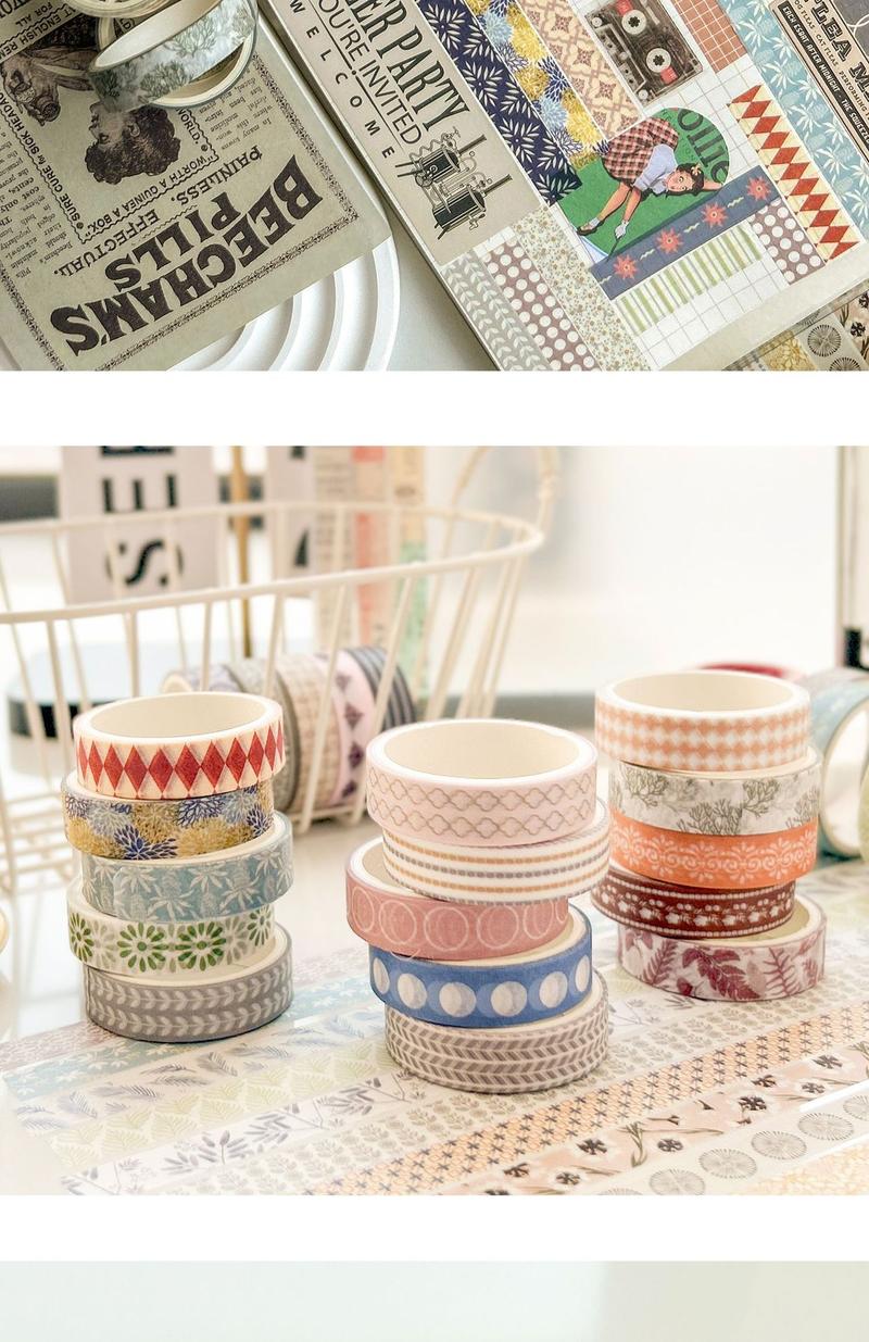 Product Introduction of [SG] Washi Tape Set For DIY Decorative 10mm x 2M x 5 Rolls Passing Time Series Washi Tape 9