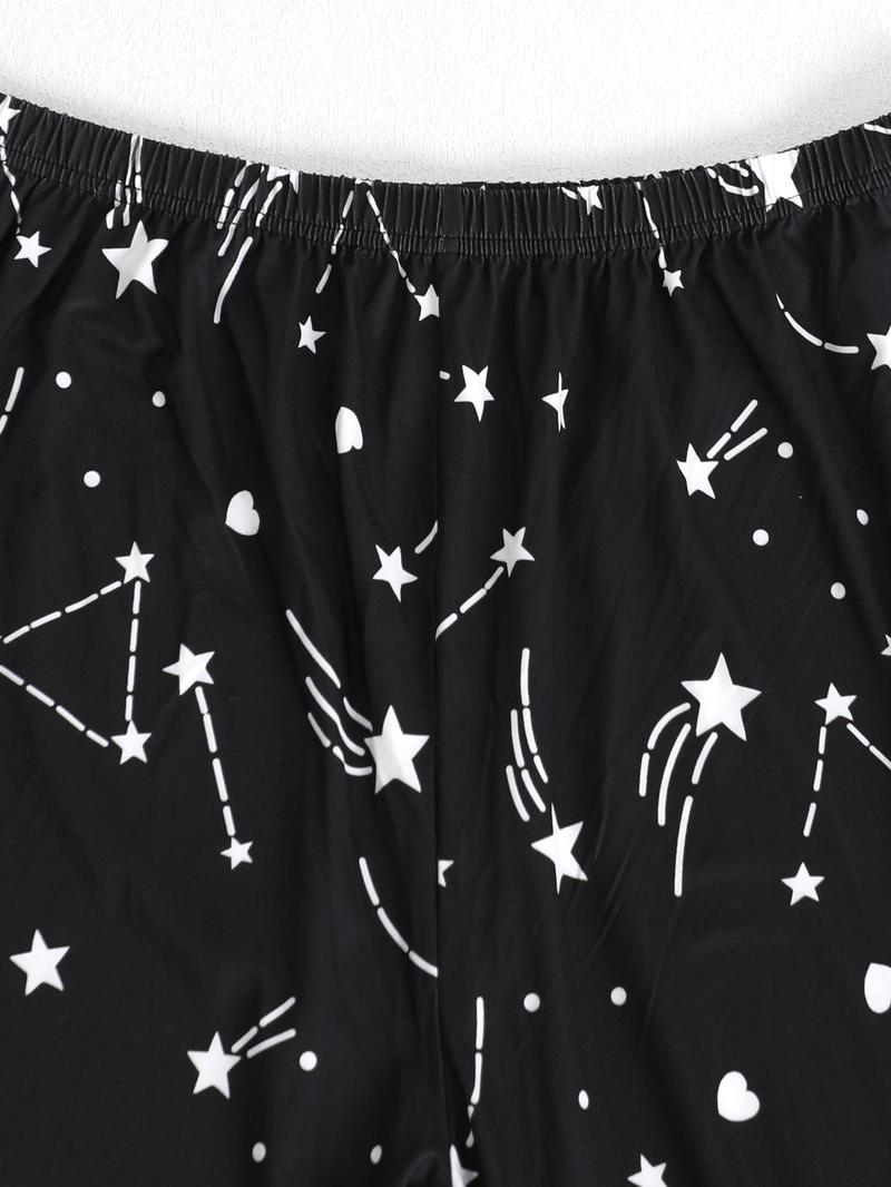 Product Introduction of 【Plus Size】Heart Print Tee & Pants Pyjama Two-piece Set, Casual Comfy Round Neck Short Sleeve T-shirt & Trousers PJ Set, Women's Sleepwear for Fall & Winter 3