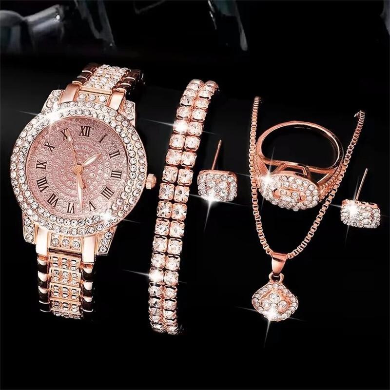 Product Introduction of Jam Tangan Wanita, Warna Emas, dengan Berlian buatan, Fesyen, Jam Tangan Kasual, Termasuk Set Gelang, Termasuk Kalung, Anting-Anting dan Jam Tangan 15