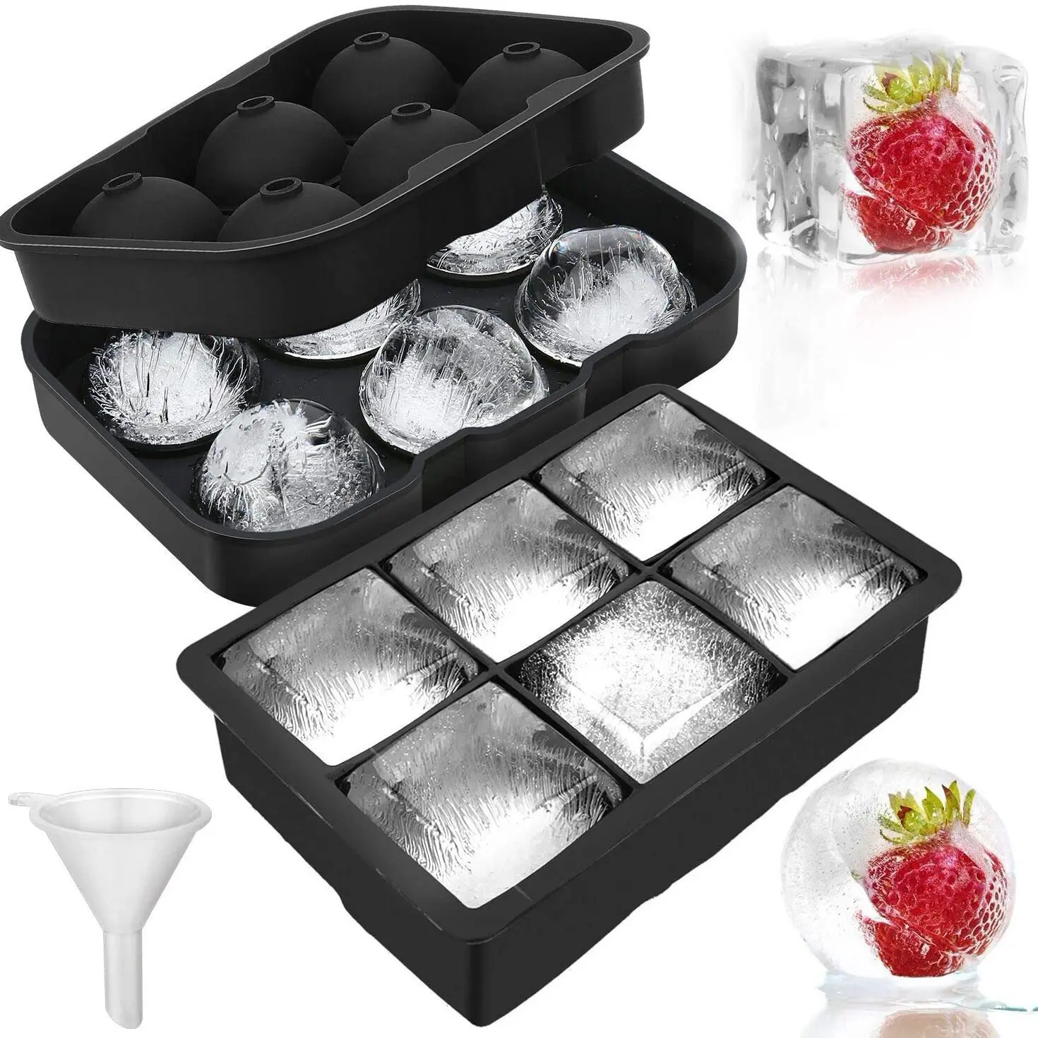 Hot Selling 6-Link Large Silicone Ice Cube Tray Mold Easy Release Quick Freeze Ice Ball Mold Ice Making Mold