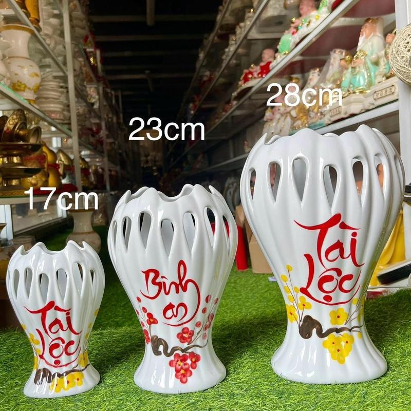 Lọ hoa Bình An, Tài Lộc hình bàn tay phật Vẽ thủ công gốm sứ Bát Tràng Hoạ Tiết