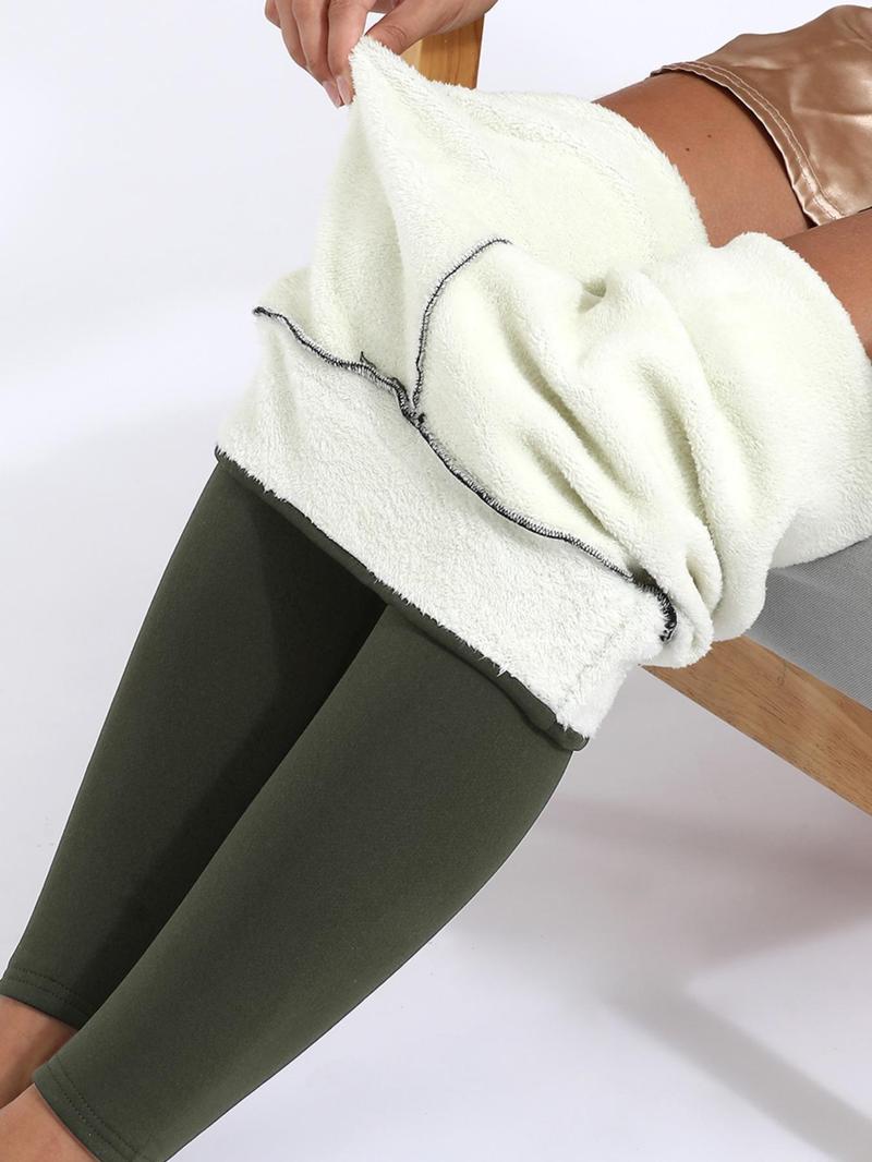 Product Introduction of Women's Solid High Waist Thermal Lined Leggings, Casual Comfy Warm Skinny Pants for Fall & Winter, Women's Bottoms for Daily Wear 14