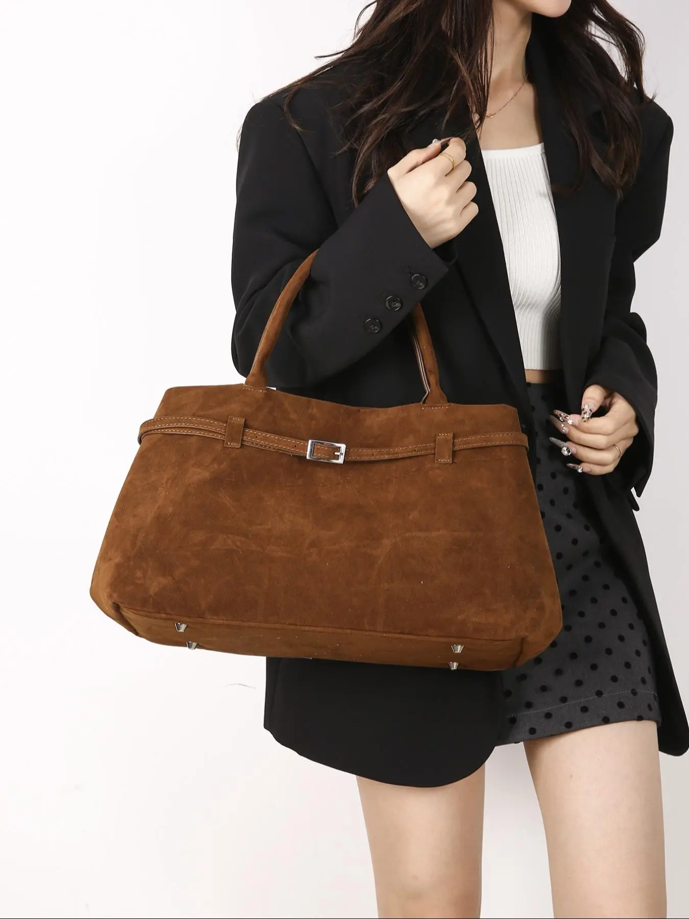 Women's Solid Color Suede Tote Bag, Large Capacity Shoulder Bag for Daily Life, Casual Trendy Versatile High-quality Daily Commuting Bag, Girl Fashionable Bag