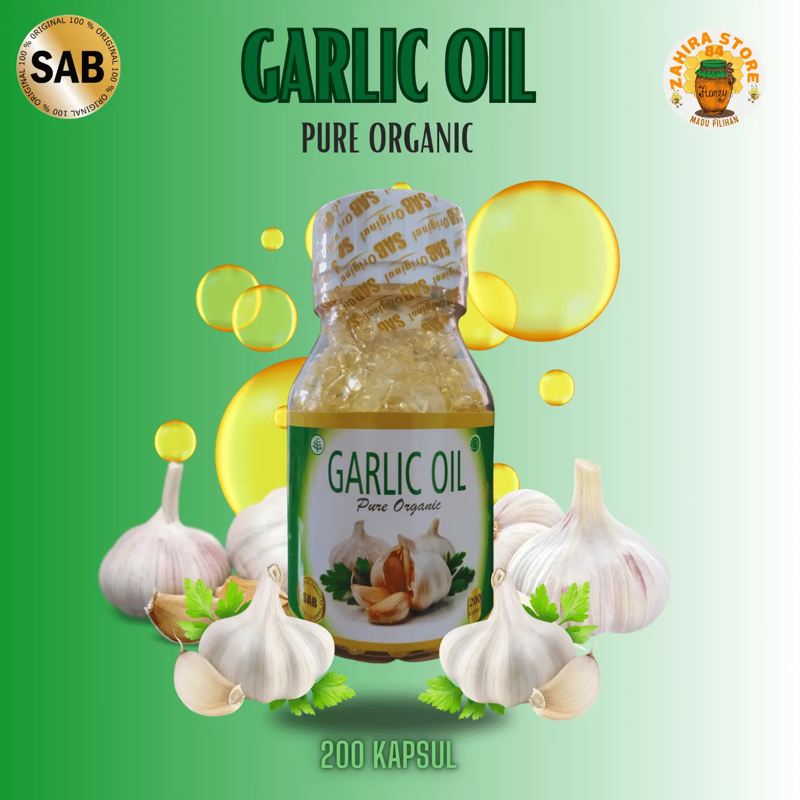 Garlic Oil Pure Organik SAB 200 Kapsull Original