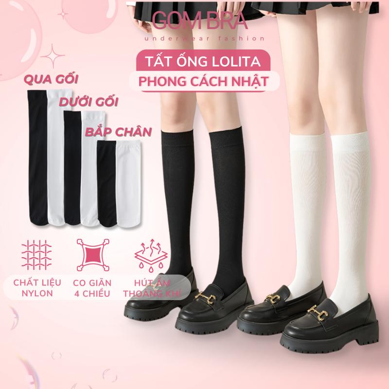 Tất ống 3 độ dài trơn màu trắng đen Gom Bra, vớ lolita che khuyết điểm chân chất thun lạnh co giãn mềm mịn Nữ Voi - HOT-1805