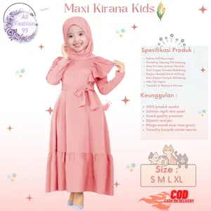 Gamis Anak Wanita Dan Remaja Perempuan Model Terbaru Kekinian/Maxi Kirana Kids 3-14 Tahun Matt Full Moscrepe/Pakaian Gamis Anak