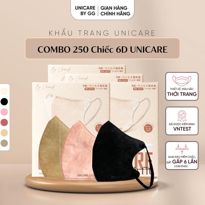 [Võ Hà Linh X UNICARE] - Khẩu Trang 6D Pro Mask COMBO 250 chiếc  Đàn Hồi Tốt, Không Đau Tai.