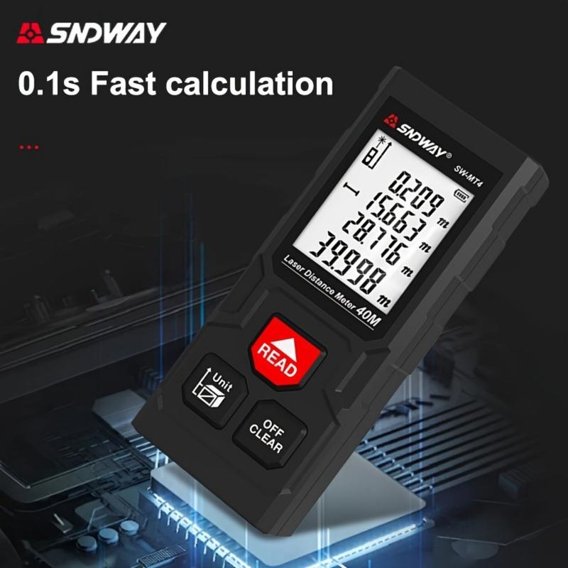 40M/131ft SNDWAY Pro Laser Distance Meter - High-Accuracy Digital Measure Tool with Large Backlit Display, Self-Calibration, and Battery Powered Operation - Portable Handle Electronic Ruler for Easy Measurements 3