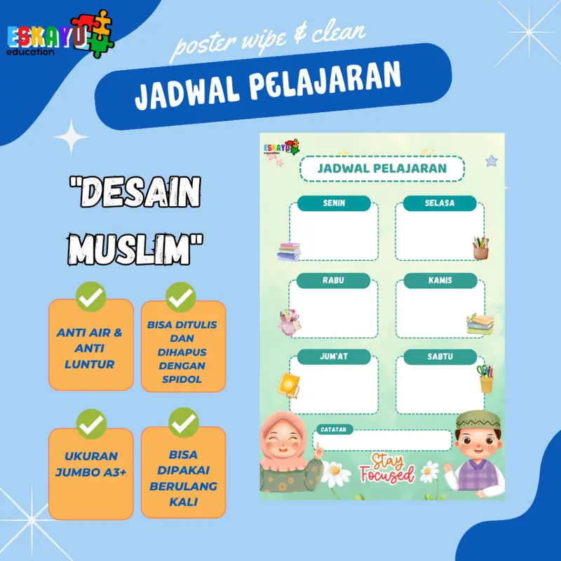 POSTER JADWAL PELAJARAN WIPE AND CLEAN / poster sekolah anak 4