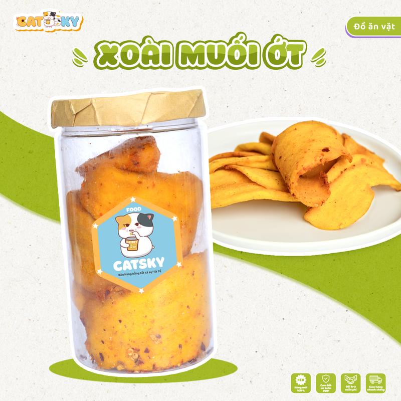 Xoài sấy dẻo Muối Ớt 300gr Catsky Food Ăn vặt Snack Chua Cay