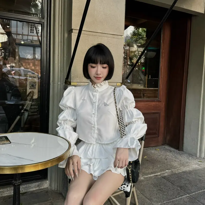 HAB Set Áo Thô Mix Chân Váy Xoè Dáng Baby Doll Siêu Tiểu Thư 1