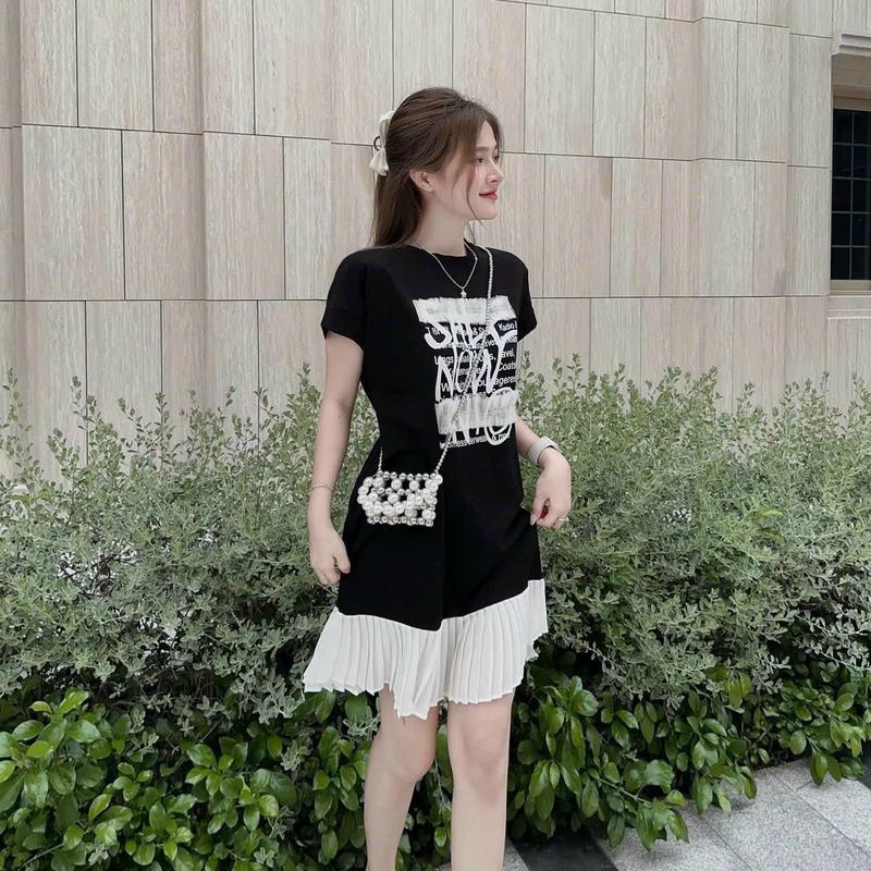  Đầm nữ dáng suông đuôi cá dập ly in họa tiết trẻ trung xinh xắn Dress Voan 