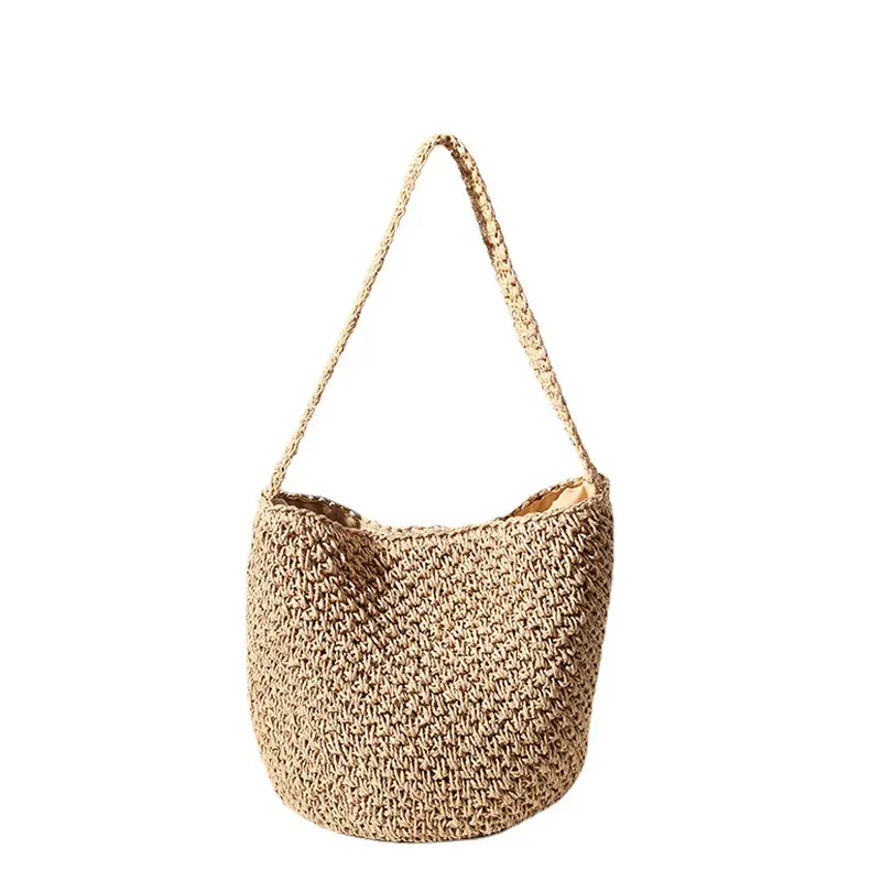 Factory Direct Sales Korean Style Hand-Woven Bag Woven Bag Bag Fashion Straw Bag Woven Bag Bucket Bag Seaside Vacation Beach Bag 4