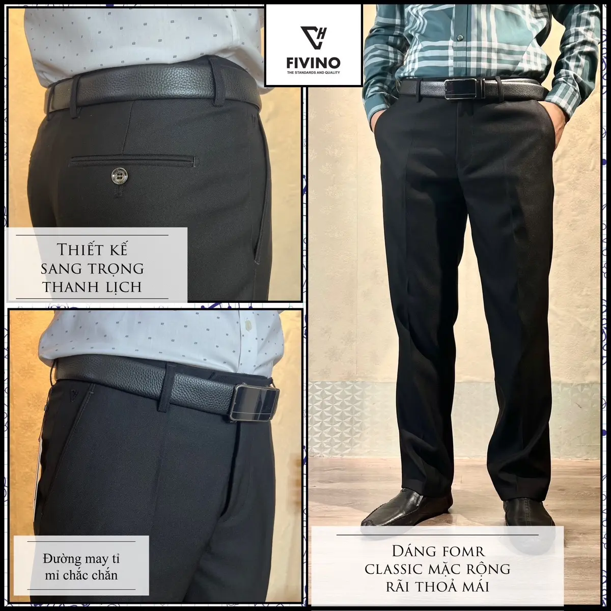 Quần tây Fivino trung niên 62 dáng xuông ống 18-22 cm , chất dãn nhẹ Menswear Nam( mua 2 kèm sịp)