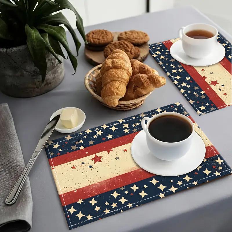Starry Pattern Placemat, 1/4/6/8/12pcs American Flag Themed Placemat, Decorative Placemat for Home Kitchen Dining Table, Coasters 4
